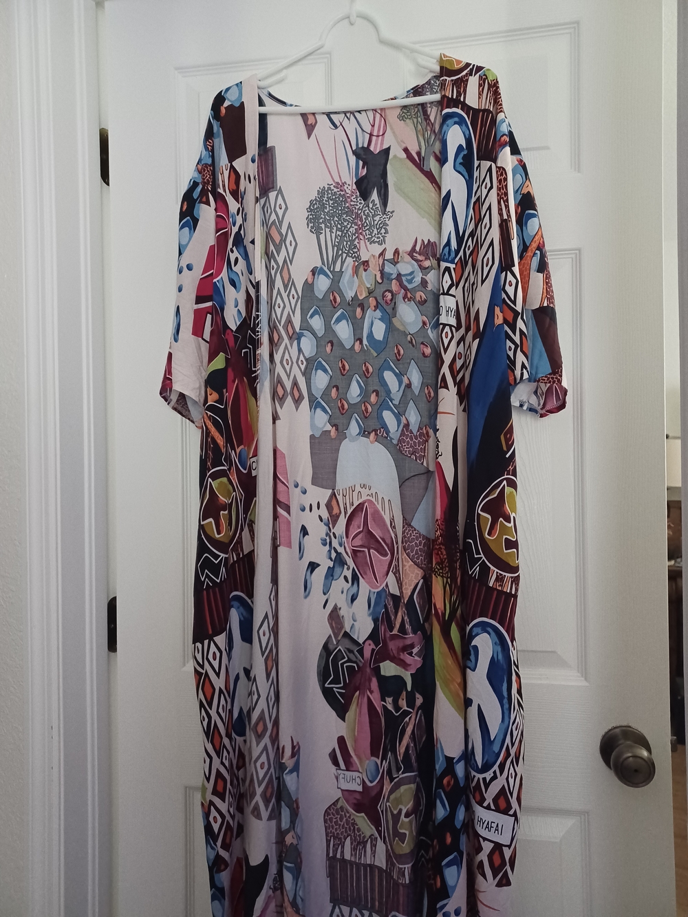 Womens OAFM Swahili Colorful Abstract Pattern Kimono Duster